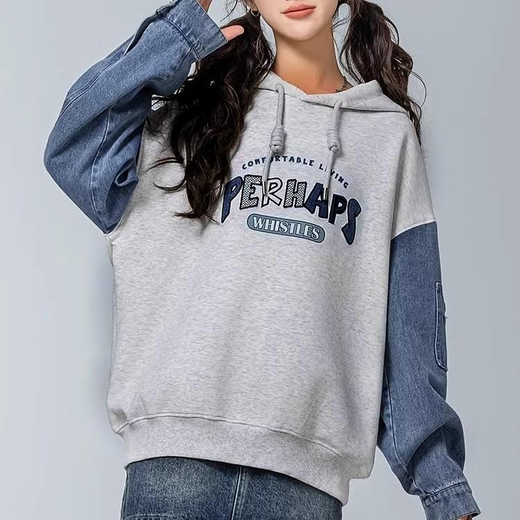 Number28 - PERHAPS牛仔拼接大學帽T 286278-細節圖4