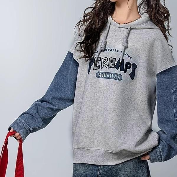 Number28 - PERHAPS牛仔拼接大學帽T 286278-細節圖6