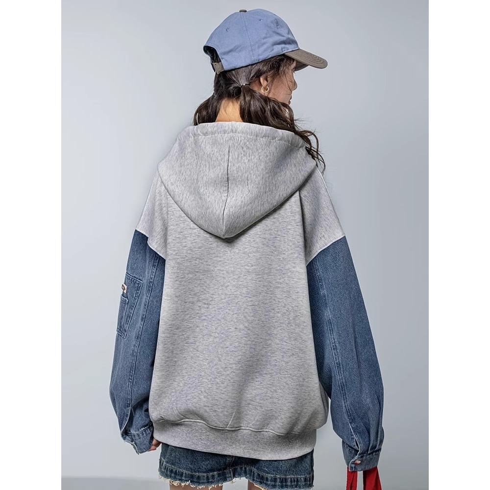 Number28 - PERHAPS牛仔拼接大學帽T 286278-細節圖7