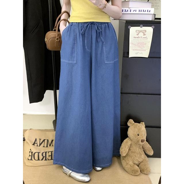 Number28 - 鬆緊腰抽繩牛仔寬褲 286273-細節圖3