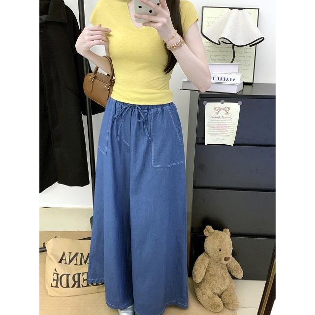 Number28 - 鬆緊腰抽繩牛仔寬褲 286273-細節圖4