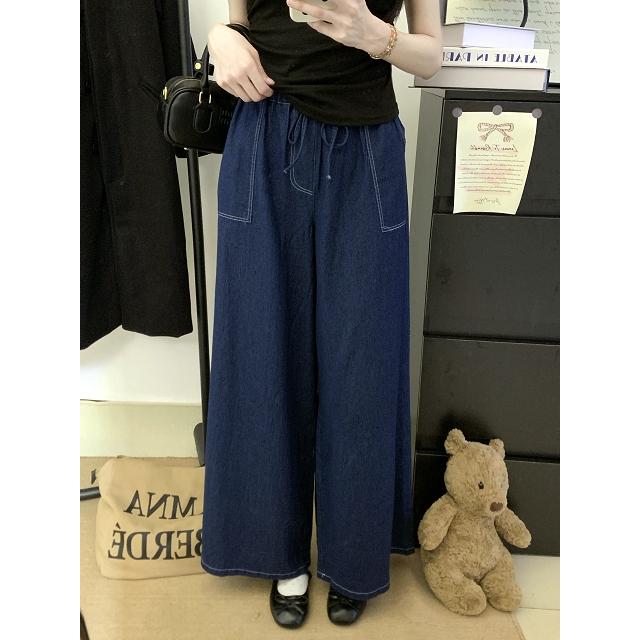 Number28 - 鬆緊腰抽繩牛仔寬褲 286273-細節圖5