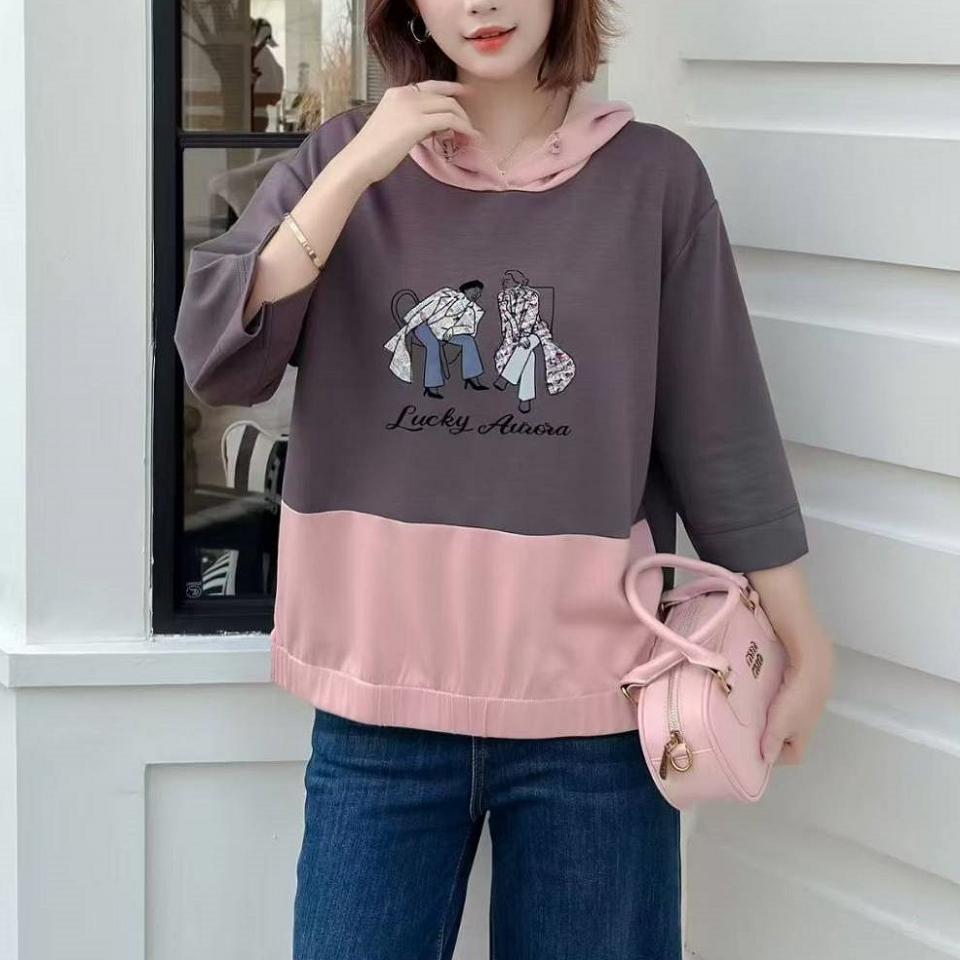 Number28 - 撞色拼布七分袖太空棉帽T 286263-細節圖6