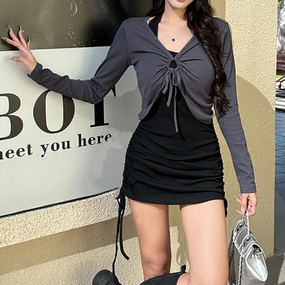 Number28 - (兩件式)綁帶小外套+抽繩連身裙 286306-細節圖3