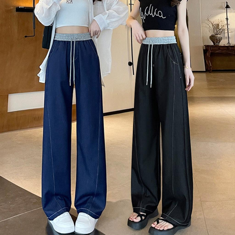 Number28 - 薄款描邊造型牛仔寬褲 286242-細節圖5