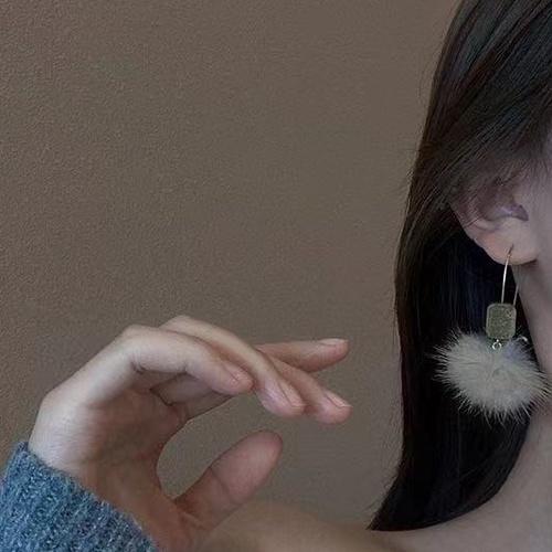 Number28 - 耳環 毛球木塊垂墜式耳環 283025-細節圖2