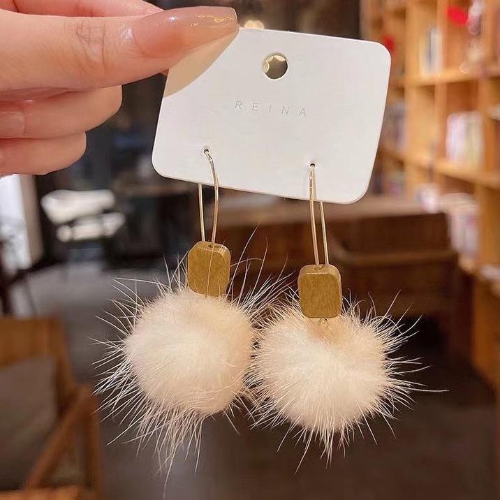 Number28 - 耳環 毛球木塊垂墜式耳環 283025-細節圖4