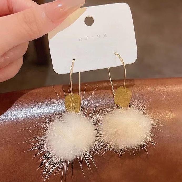 Number28 - 耳環 毛球木塊垂墜式耳環 283025-細節圖5