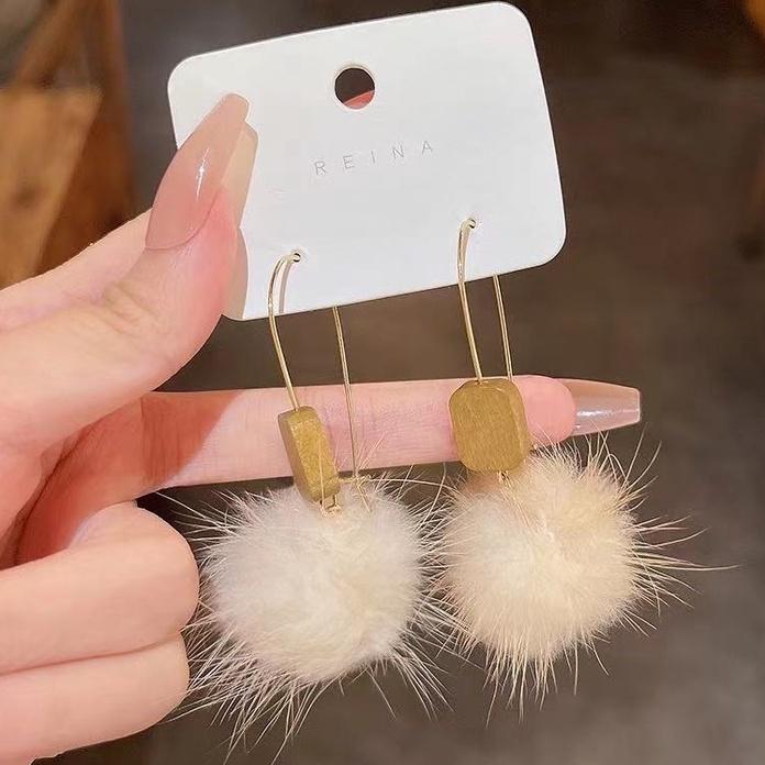 Number28 - 耳環 毛球木塊垂墜式耳環 283025-細節圖6