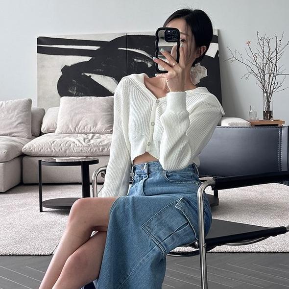 Number28 - 韓系前開岔口袋造型牛仔長裙 283543-細節圖2