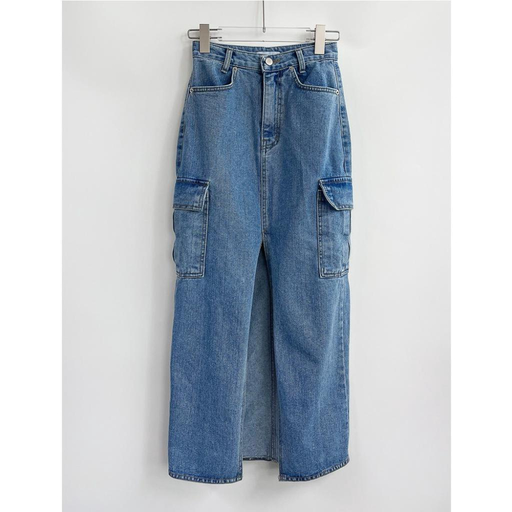 Number28 - 韓系前開岔口袋造型牛仔長裙 283543-細節圖7