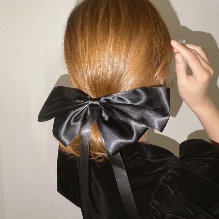Number28 - 氣質黑色緞帶蝴蝶結彈簧髮夾 282375-細節圖3