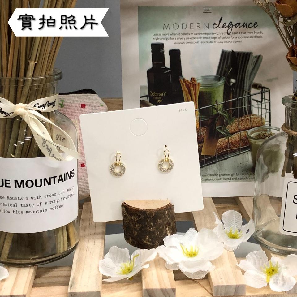 Number28 - 耳環 S925鍍金簡約圓邊鑲鑽耳針式抗過敏耳環 282160-細節圖7