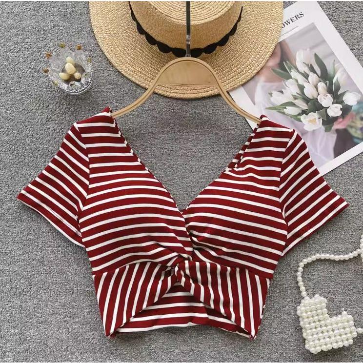 Number28 - 性感V領扭結條紋罩杯短版上衣 283602-細節圖4