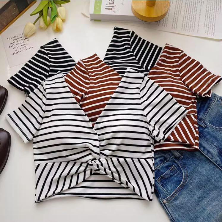 Number28 - 性感V領扭結條紋罩杯短版上衣 283602-細節圖6