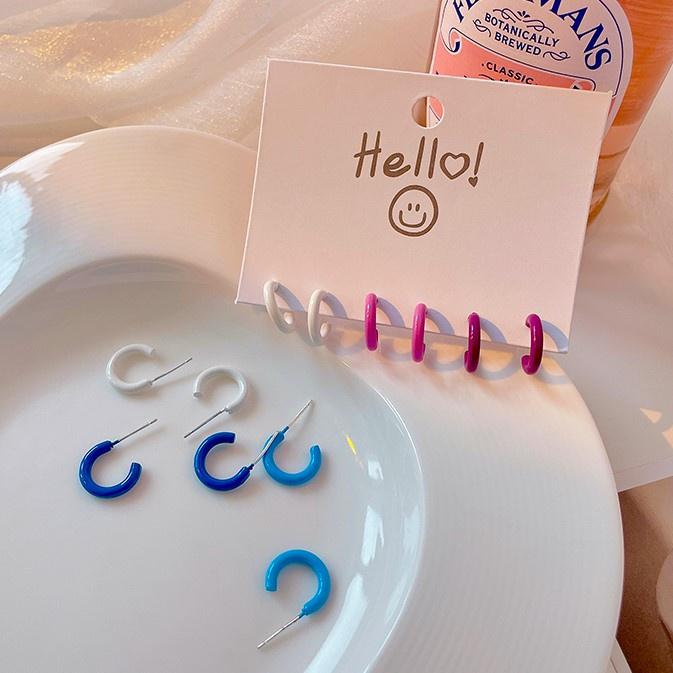 Number28 - 耳環 可愛風三色C形狀耳針式抗過敏耳環 282428-細節圖6