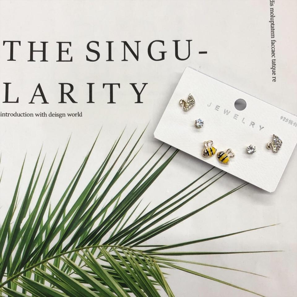 Number28 - 耳環 蜜蜂天鵝造型耳針式抗過敏耳環 282464-細節圖4