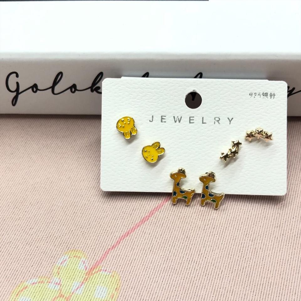 Number28 - 耳環 長頸鹿兔子星星造型耳針式抗過敏耳環 282467-細節圖3