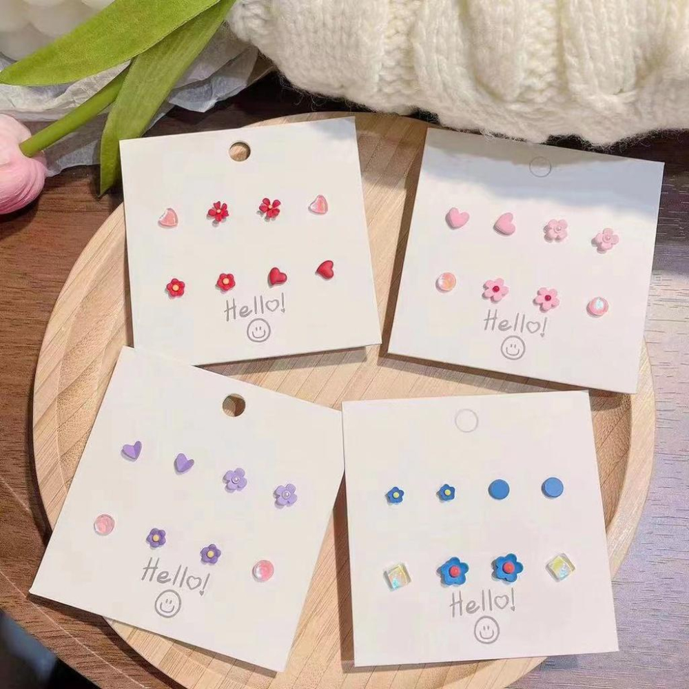 Number28 - 耳環 立體藍花藍心透明方形耳針式抗過敏耳環 282443-細節圖5