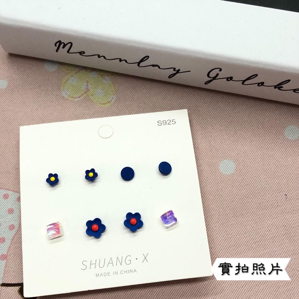 Number28 - 耳環 立體藍花藍心透明方形耳針式抗過敏耳環 282443-細節圖8