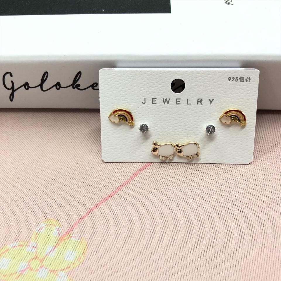 Number28 - 耳環 綿羊彩虹造型耳針式抗過敏耳環 282466-細節圖4