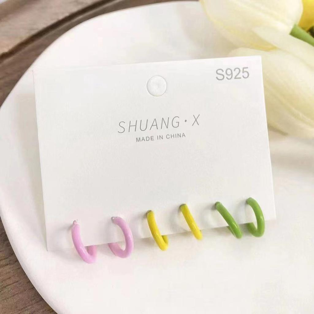 Number28 - 耳環 可愛風三色C形狀耳針式抗過敏耳環 282429-細節圖4