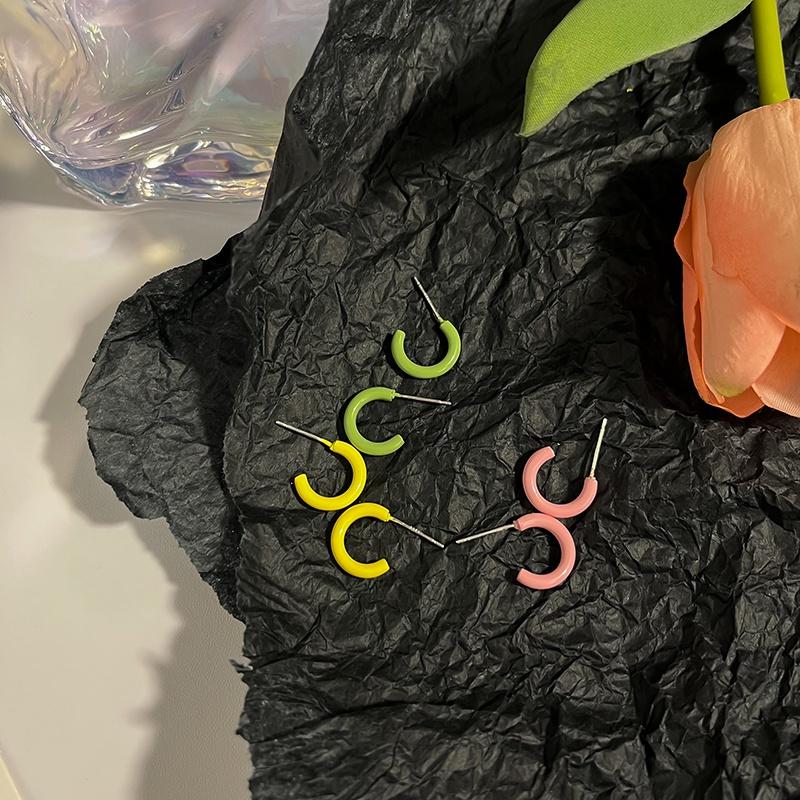 Number28 - 耳環 可愛風三色C形狀耳針式抗過敏耳環 282429-細節圖5