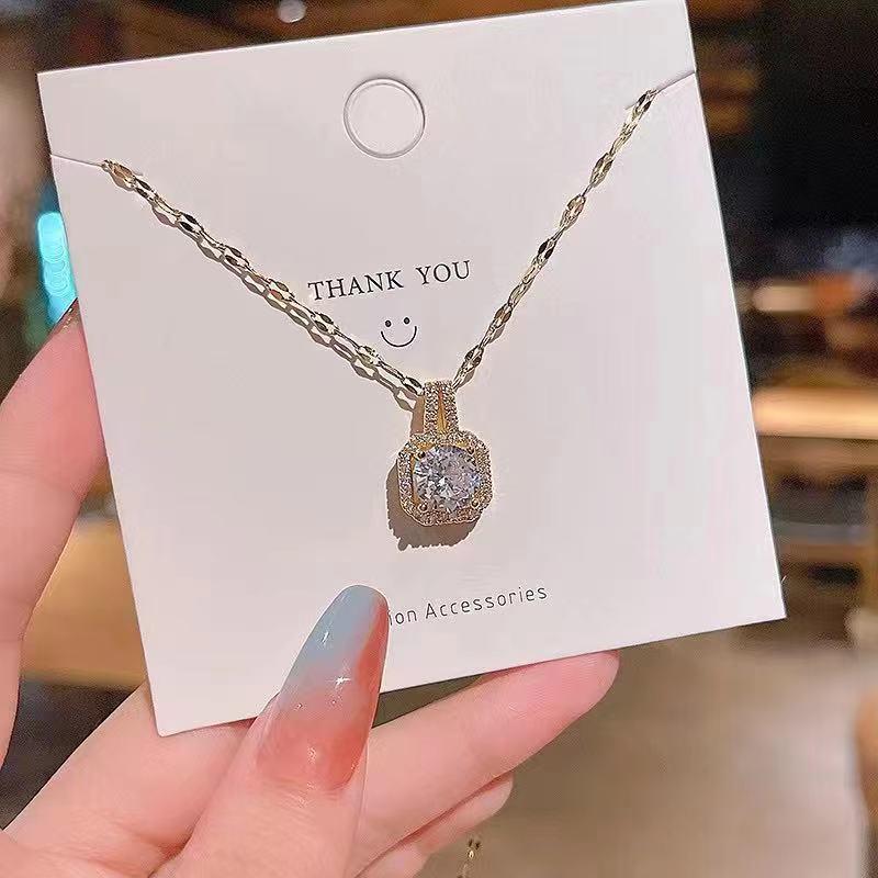 Number28 - 項鍊 韓版新款閃亮方型鑲鑽項鍊 282468-細節圖3