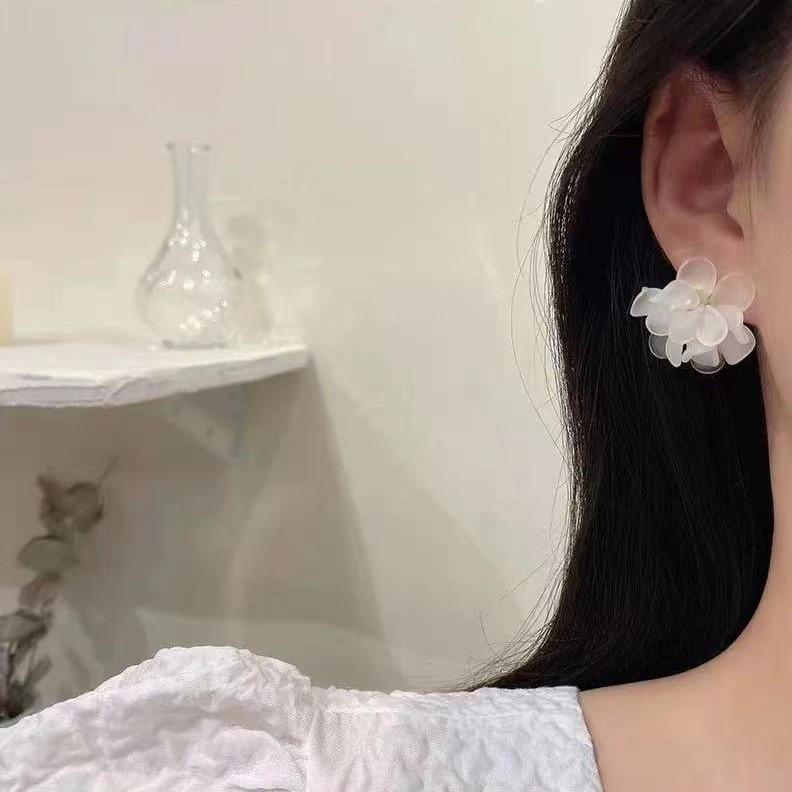 Number28 - 耳環 透明立體花辦耳針式抗過敏耳環 282450-細節圖3