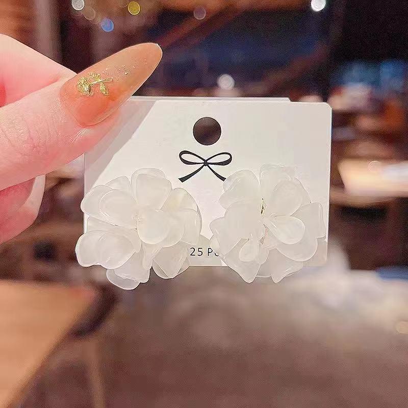 Number28 - 耳環 透明立體花辦耳針式抗過敏耳環 282450-細節圖5