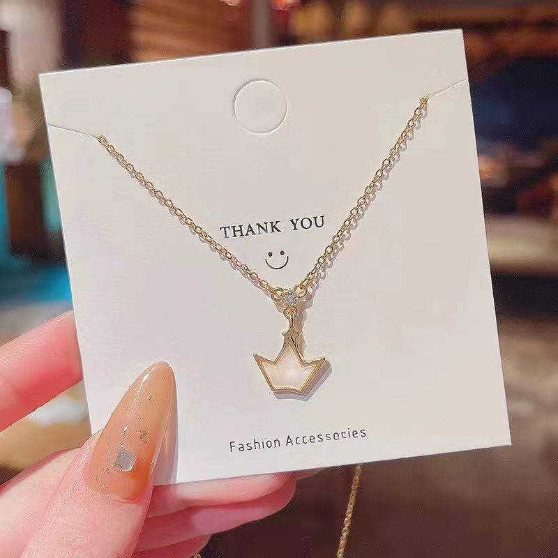 Number28 - 鍍金圓形鑲鑽搭金邊小皇冠墜飾項鍊 282288-細節圖3