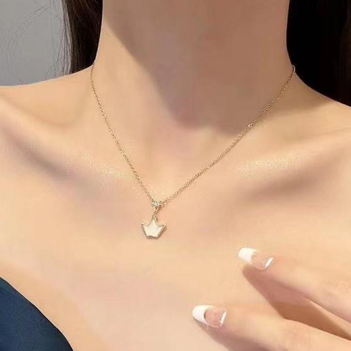 Number28 - 鍍金圓形鑲鑽搭金邊小皇冠墜飾項鍊 282288-細節圖4