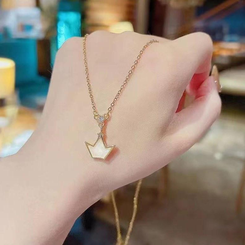 Number28 - 鍍金圓形鑲鑽搭金邊小皇冠墜飾項鍊 282288-細節圖6