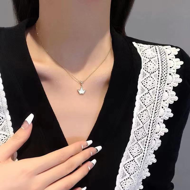 Number28 - 鍍金圓形鑲鑽搭金邊小皇冠墜飾項鍊 282288-細節圖7