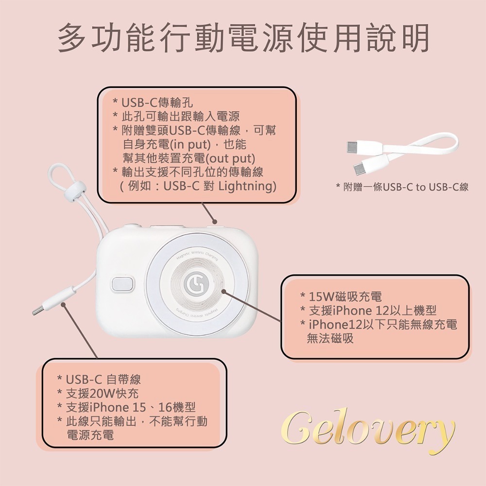 Gelovery 多功能行動電源10000 mAh（紫）-細節圖2