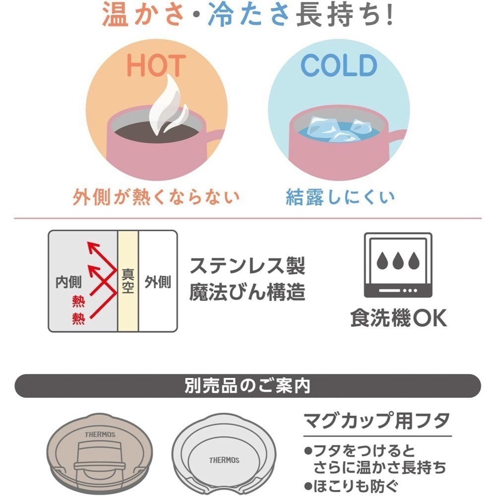 <免運>THERMOS膳魔師 450ml 櫻花粉JTD-450 馬克杯 保溫杯 可機洗 粉紅 另售蓋子AHA-001LD-細節圖4