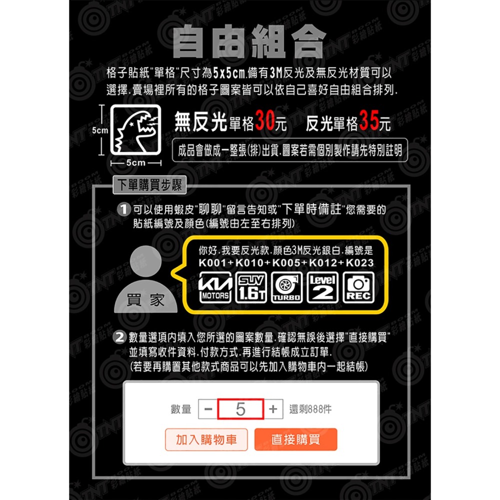 【TNT彩繪貼紙】KIA 3M格子車貼 方格貼紙 Sportage/Carnival/Sorento/EV6 全車系適用-細節圖4