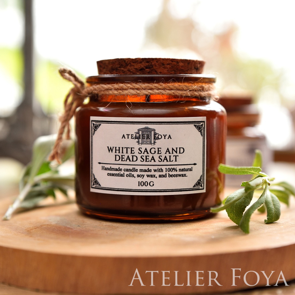 AtelierFoya香氛蠟燭 （白鼠尾草死海鹽/雪松熔岩黑鹽） 天然精油|療癒|冥想|瑜珈|淨化|魔法蠟燭|女巫鹽-細節圖3