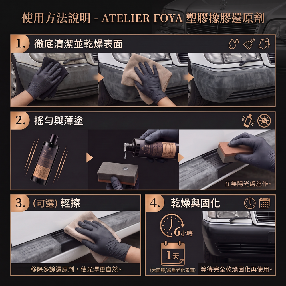 【專業無毒】塑膠橡膠還原劑300ml (萬用透明款 / 黑色外裝補色款) | 修復白化 抗UV 塑膠還原劑 塑料還原劑-細節圖3
