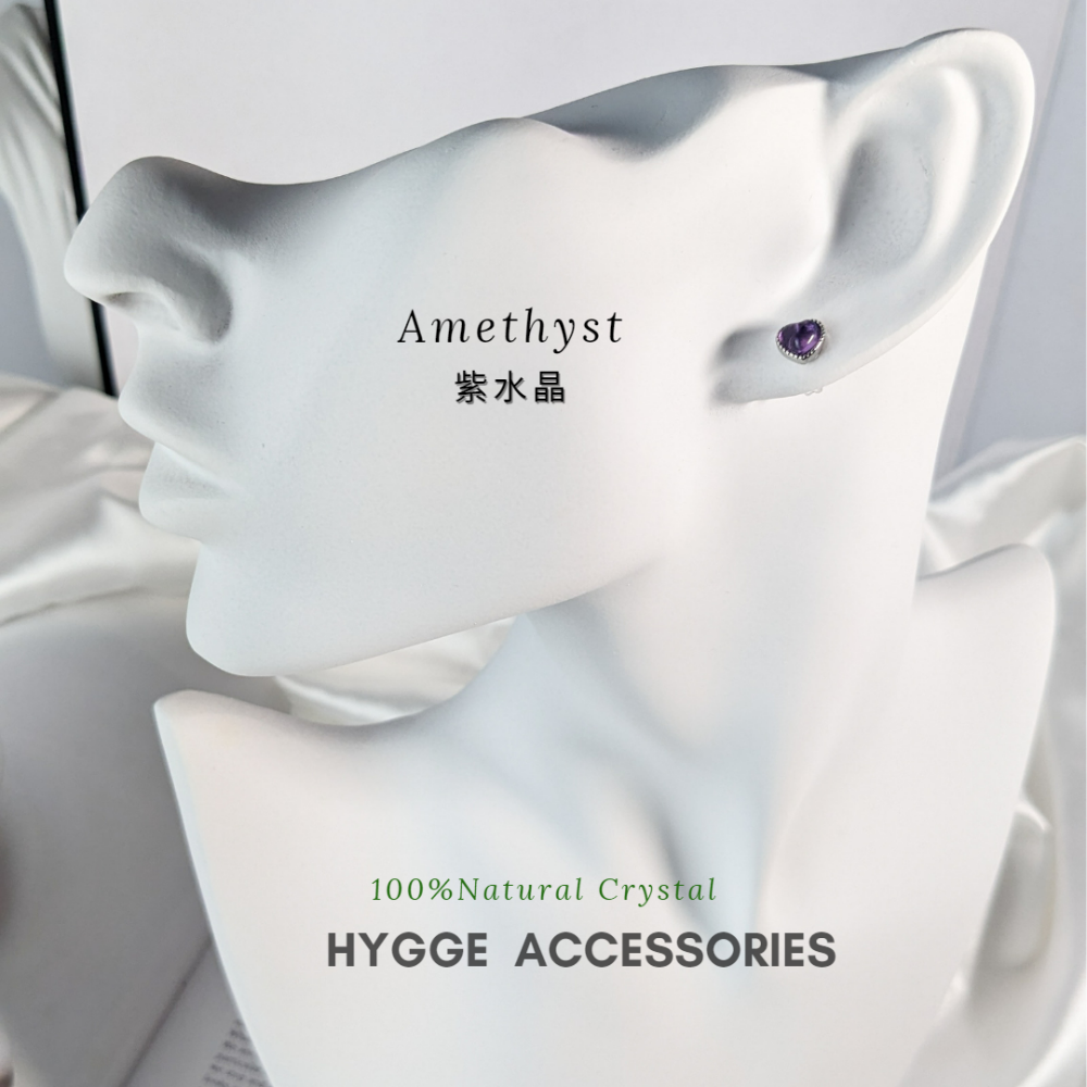 【HYGGE】水晶耳環 愛心耳環 紫水晶耳環 海藍寶耳環 金運石耳環  925銀耳針-細節圖4