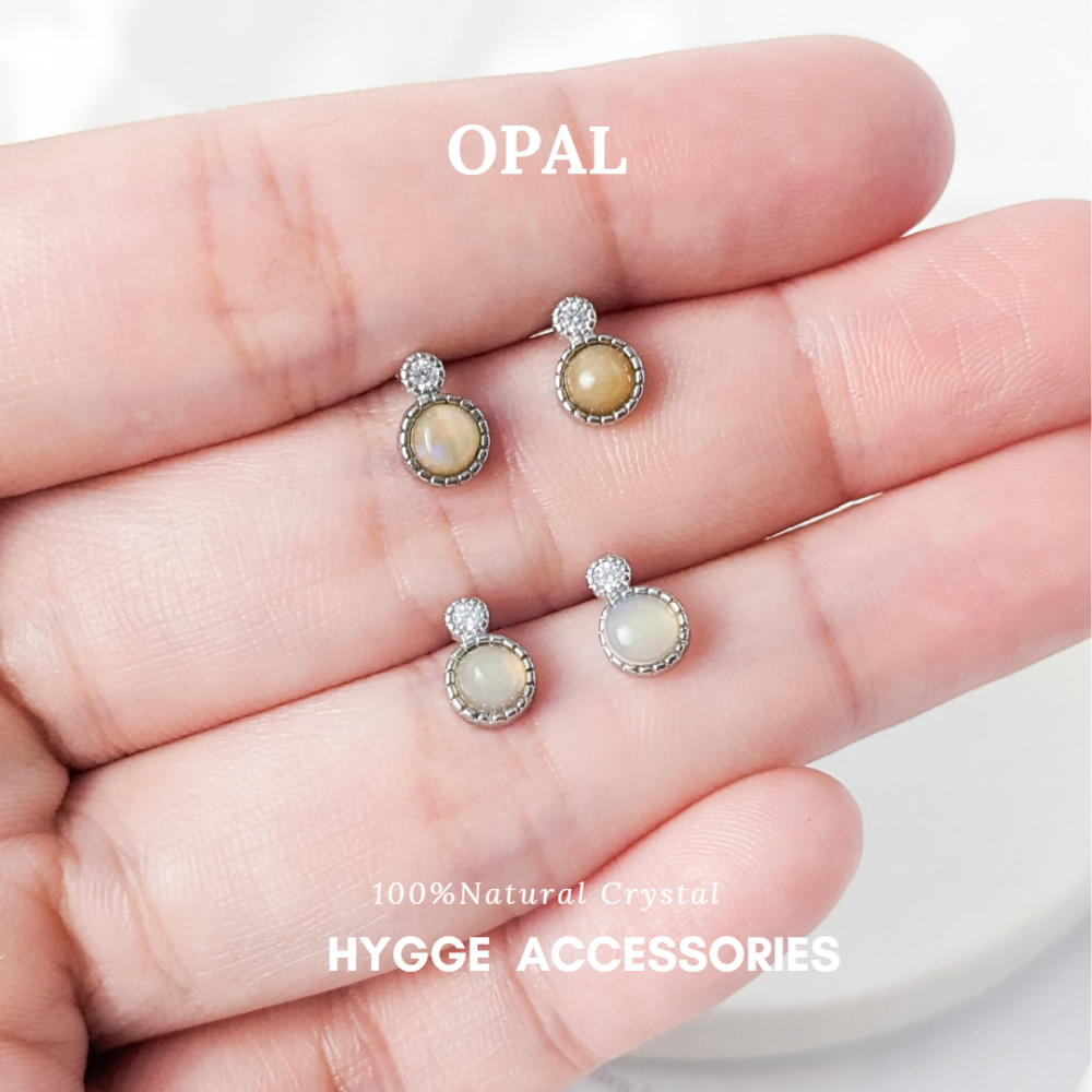 【HYGGE】歐泊耳環 蛋白石耳環 水晶耳環 925銀耳針 十月份生日石-細節圖2