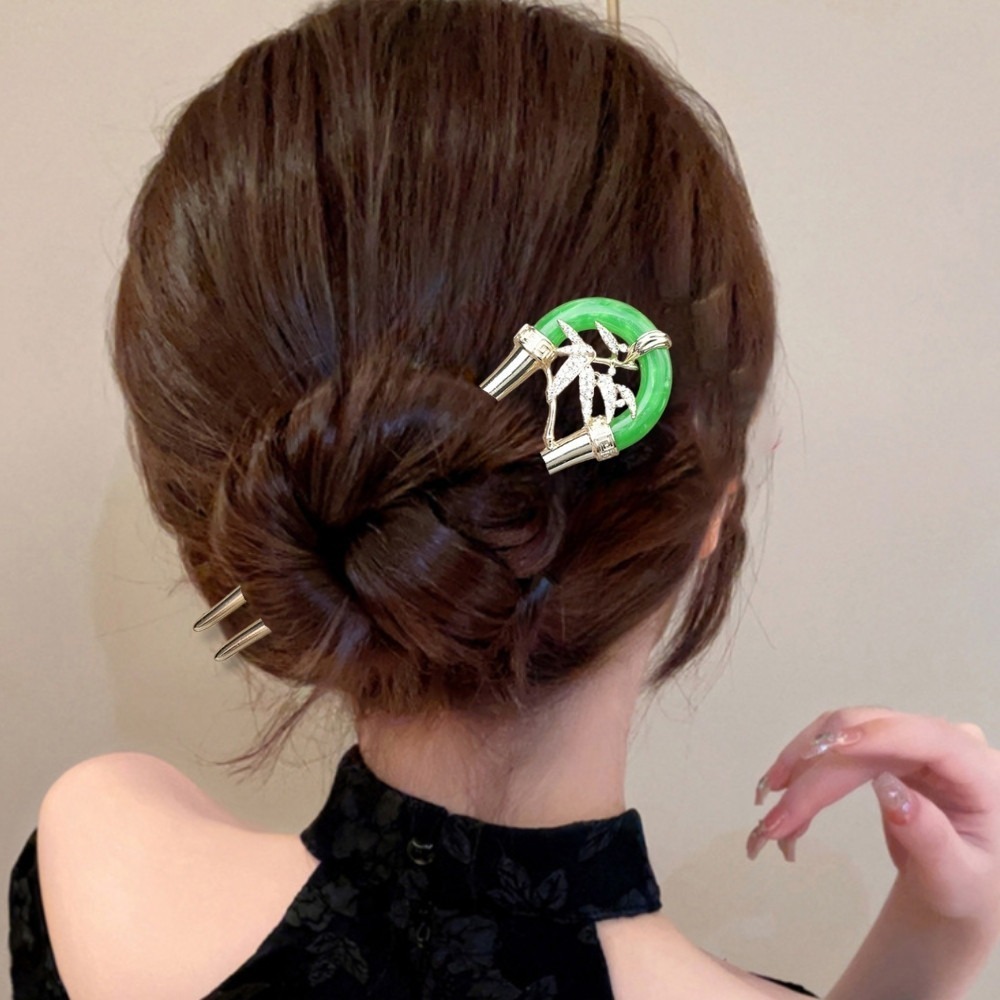 現貨-高質感古風髮簪 U型簪雙叉步搖盤髮簪子髮釵 新中式漢服髮飾 金屬金釵造型頭飾-細節圖8