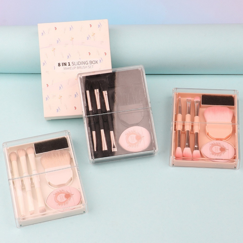 現貨-便攜化妝刷8件組 彩妝刷具套裝 眼影刷迷你收納盒裝 多用途化妝工具組 初學者旅行用美妝刷具-細節圖9