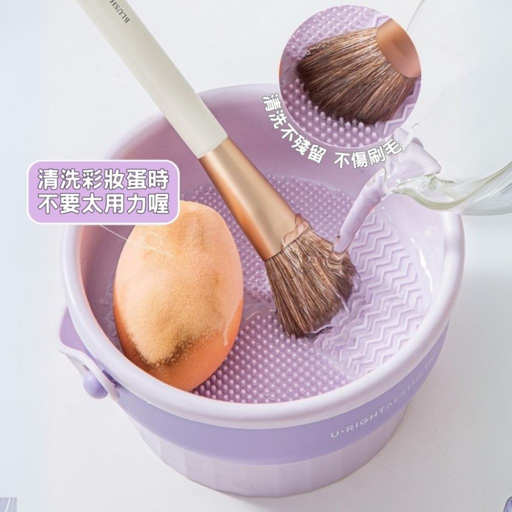 矽膠美妝刷清洗器 化妝刷粉撲美妝蛋清潔盒 多功能洗曬桶 刷具收納盒 洗刷＋晾曬＋收納 三合一收納神器-細節圖5