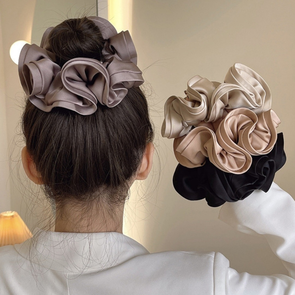 法式設計感木耳邊大腸髮圈ins風質感緞面布藝大腸圈氣質頭繩女簡約新款髮飾⚡24H台灣出貨-細節圖2