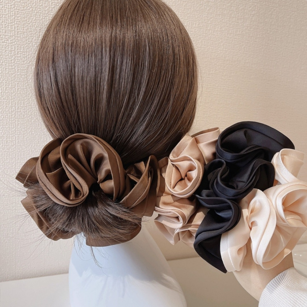 法式設計感木耳邊大腸髮圈ins風質感緞面布藝大腸圈氣質頭繩女簡約新款髮飾⚡24H台灣出貨-細節圖3