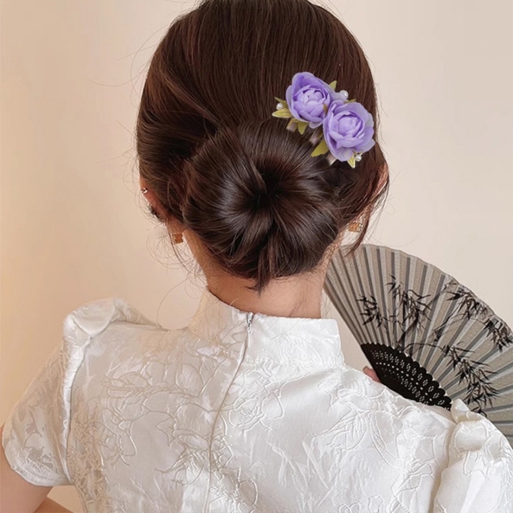 溫柔牡丹花三齒髮簪 金屬髮簪子後腦勺盤髮插梳 新中式玫瑰花氣質盤髮頭飾 髮釵髮叉 古風漢服頭飾髮飾-細節圖8