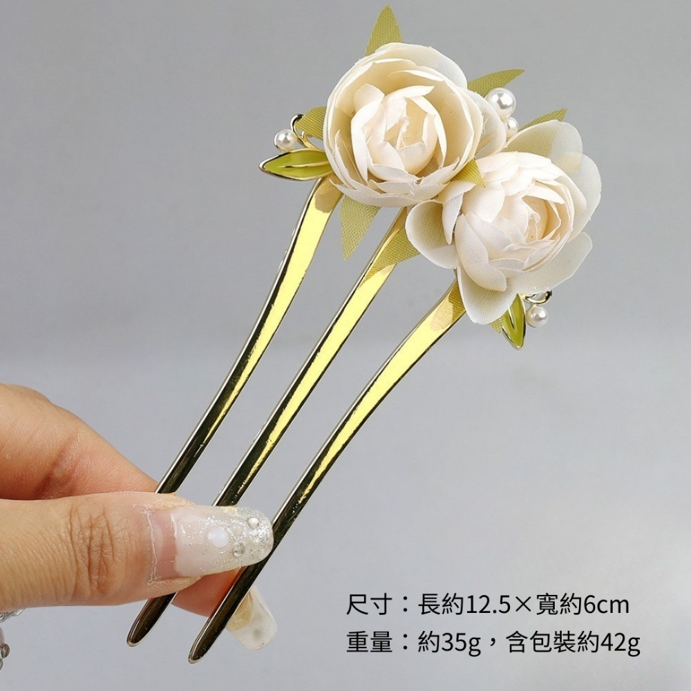 溫柔牡丹花三齒髮簪 金屬髮簪子後腦勺盤髮插梳 新中式玫瑰花氣質盤髮頭飾 髮釵髮叉 古風漢服頭飾髮飾-規格圖10