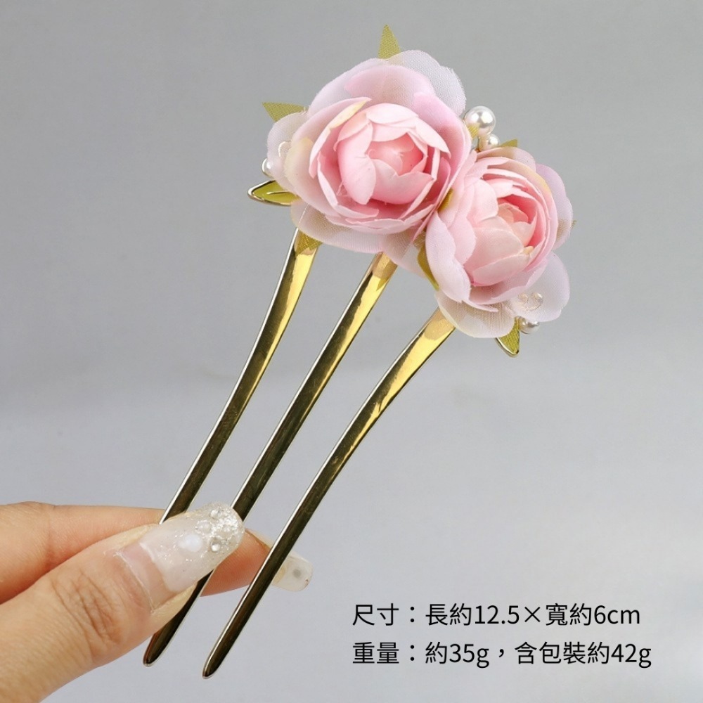 溫柔牡丹花三齒髮簪 金屬髮簪子後腦勺盤髮插梳 新中式玫瑰花氣質盤髮頭飾 髮釵髮叉 古風漢服頭飾髮飾-規格圖10
