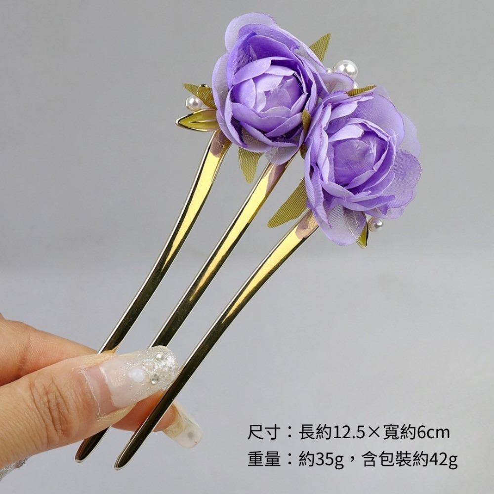 溫柔牡丹花三齒髮簪 金屬髮簪子後腦勺盤髮插梳 新中式玫瑰花氣質盤髮頭飾 髮釵髮叉 古風漢服頭飾髮飾-規格圖10
